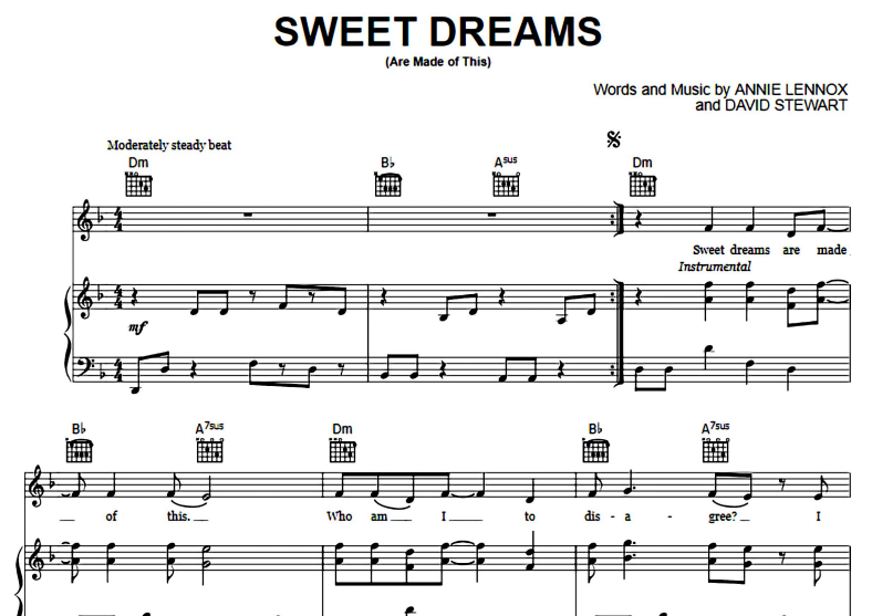 encima Método pausa Eurythmics-Sweet Dreams Free Sheet Music PDF for Piano | The Piano Notes