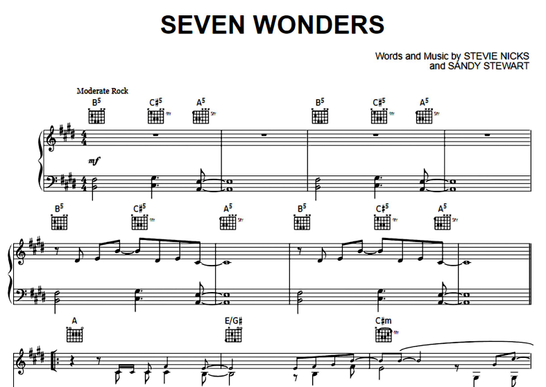 Fleetwood Mac-Seven Wonders Free Sheet Music PDF for Piano