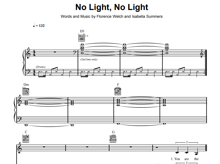 Florence + The Machine-No Light No Light Free Sheet Music PDF for Piano