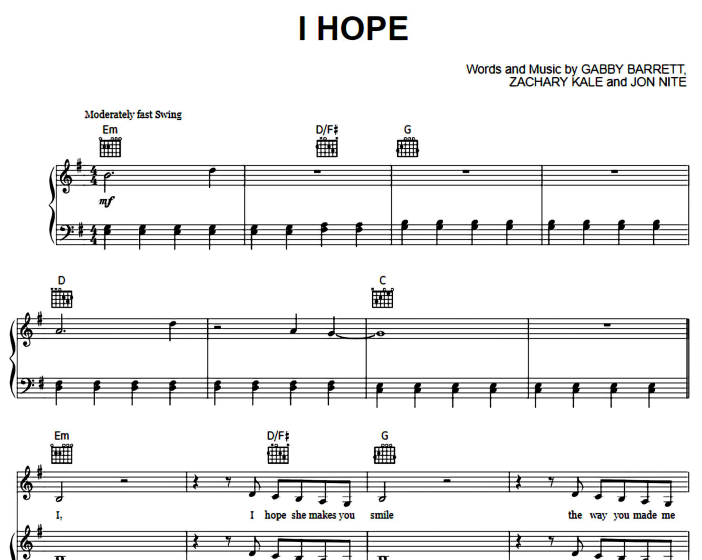 Gabby Barrett-I Hope Free Sheet Music PDF for Piano 1 Gabby Barrett-I Hope Free Sheet Music PDF for Piano