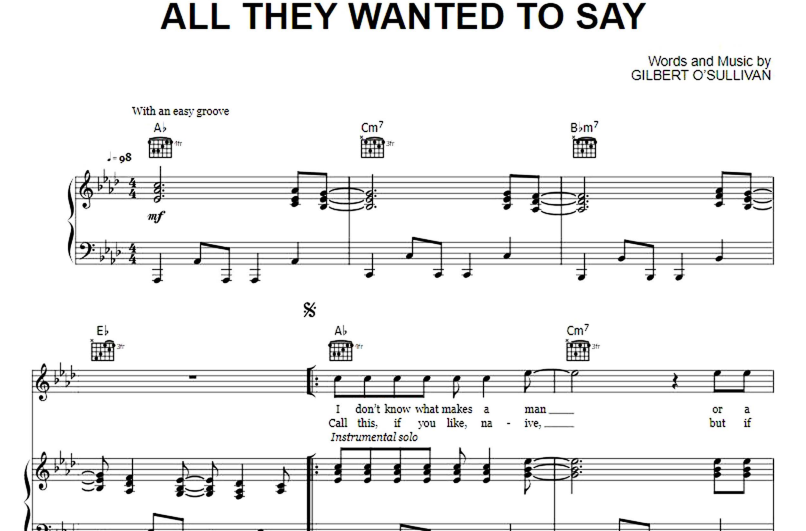 Gilbert O’Sullivan-All They Wanted To Say Free Sheet Music PDF for Piano 1 Gilbert O’Sullivan-All They Wanted To Say Free Sheet Music PDF for Piano