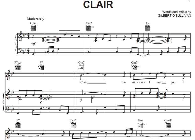 Gilbert O’Sullivan-Clair Free Sheet Music PDF for Piano