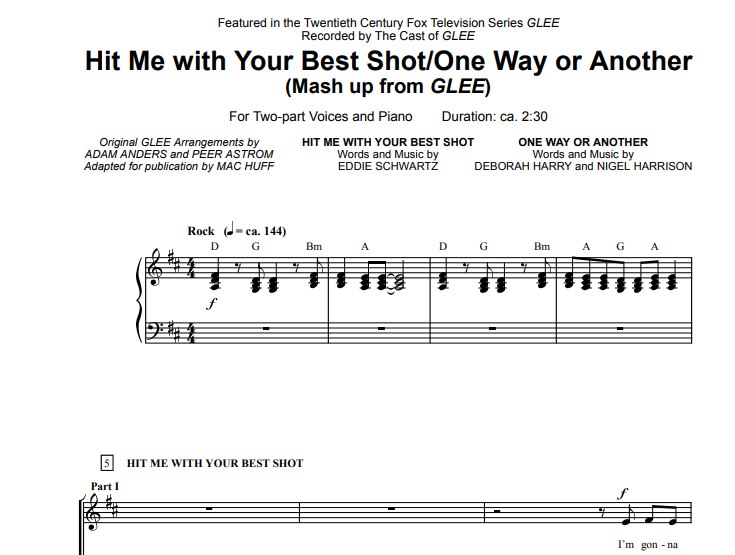 Glee-Hit Me With Your Best Shot Free Sheet Music PDF for Piano 1 Glee-Hit Me With Your Best Shot Free Sheet Music PDF for Piano