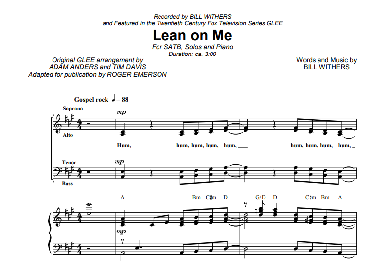 Glee-Lean On Me Free Sheet Music PDF for Piano 7 Glee-Lean On Me Free Sheet Music PDF for Piano