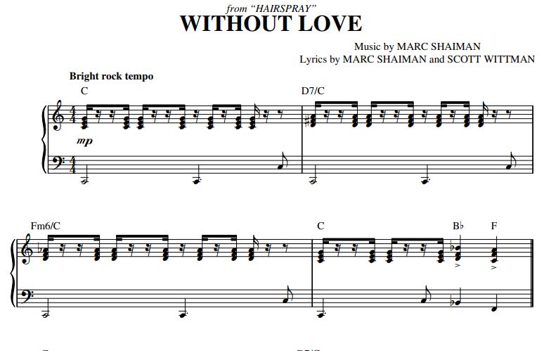 Hairspray-Without Love Free Sheet Music PDF for Piano 1 Hairspray-Without Love Free Sheet Music PDF for Piano