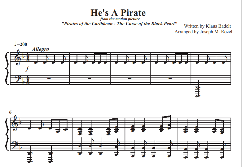 Hans Zimmer-He’s A Pirate Free Sheet Music PDF for Piano