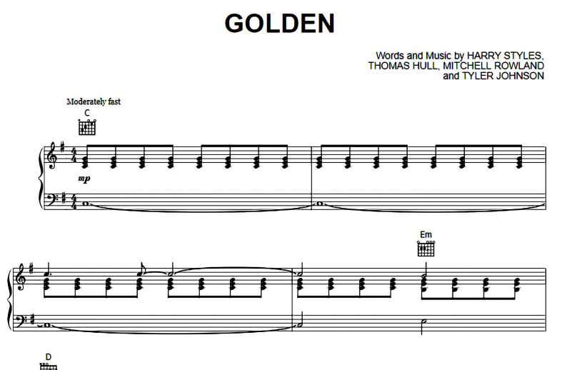 Harry Styles-Golden Free Sheet Music PDF for Piano