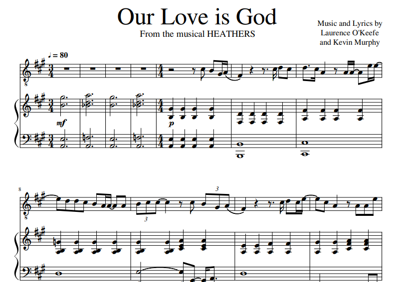 Heathers-Our Love is God Free Sheet Music PDF for Piano