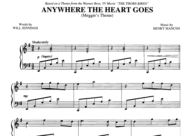 Henry Mancini-Anywhere The Heart Goes Free Sheet Music PDF for Piano