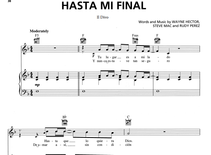 Adiós Respecto a Abrazadera Il Divo-Hasta Mi Final Free Sheet Music PDF for Piano | The Piano Notes