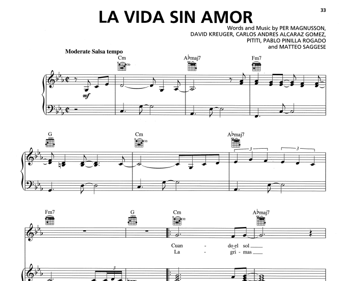 Il Divo-La Vida Sin Amor Free Sheet Music PDF for Piano