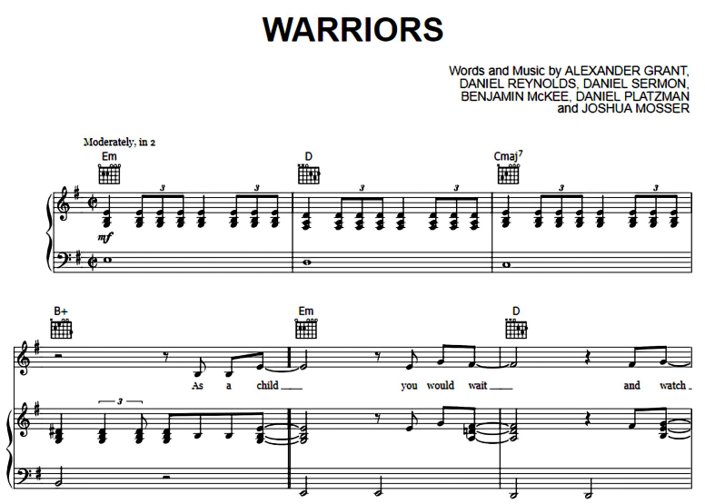 Imagine Dragons-Warriors Free Sheet Music PDF for Piano