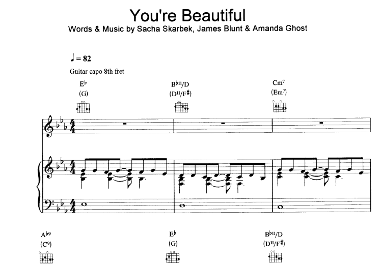 James Blunt-You’re Beautiful Free Sheet Music PDF for Piano