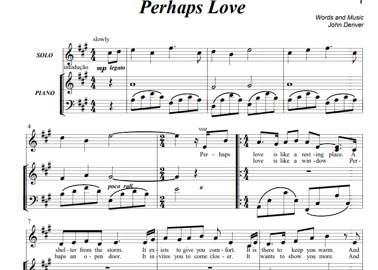 John Denver-Perhaps Love Free Sheet Music PDF for Piano