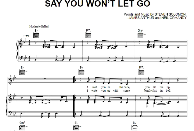 James Arthur-Say You Won’t Let Go Free Sheet Music PDF for Piano