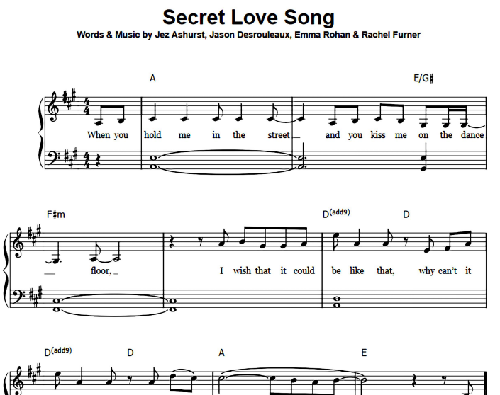 Jason Derulo-Secret Love Song Free Sheet Music PDF for Piano