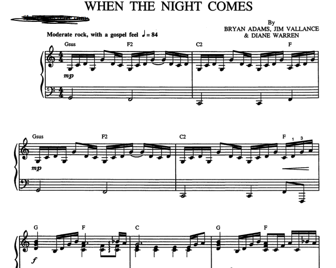 Joe Cocker-When The Night Comes Free Sheet Music PDF for Piano