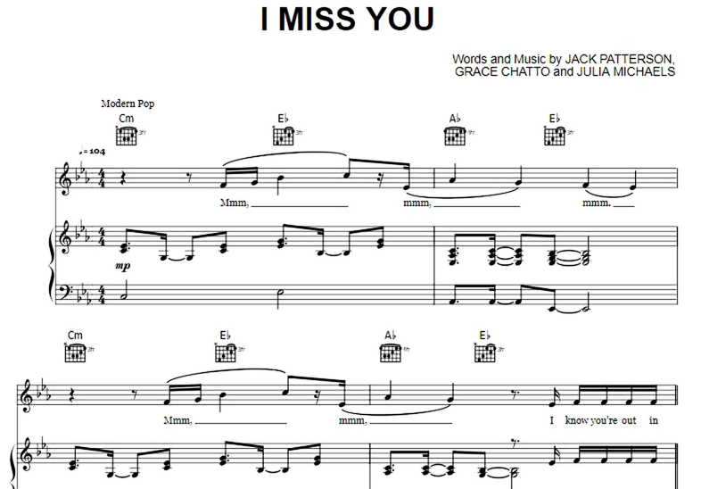 Julia Michaels-I Miss You Free Sheet Music PDF for Piano