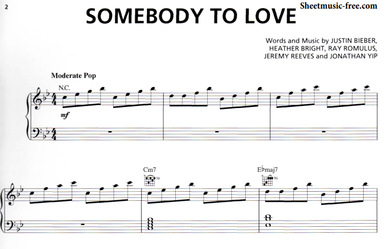 Justin Bieber-Somebody to Love Free Sheet Music PDF for Piano 1 Justin Bieber-Somebody to Love Free Sheet Music PDF for Piano