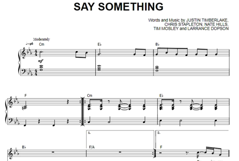 Justin Timberlake-Say Something Free Sheet Music PDF for Piano | The