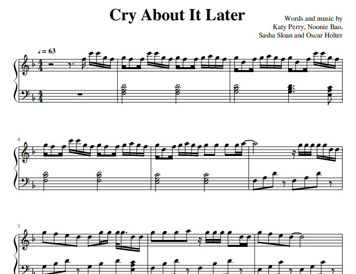 Katy Perry-Cry About It Later Free Sheet Music PDF for Piano