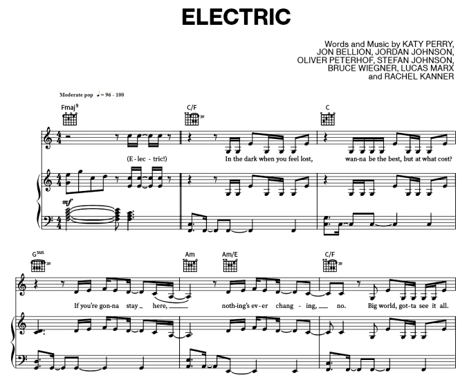 Katy Perry-Electric Free Sheet Music PDF for Piano 1 Katy Perry-Electric Free Sheet Music PDF for Piano