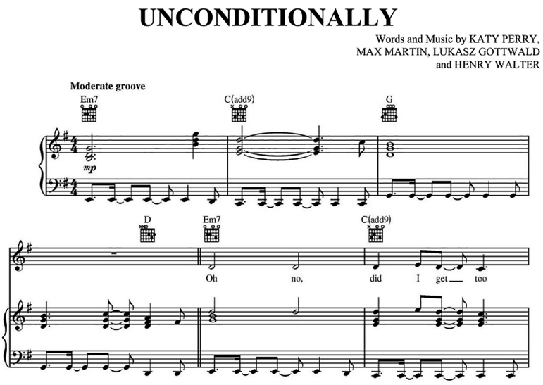 Katy Perry-Unconditionally Free Sheet Music PDF for Piano