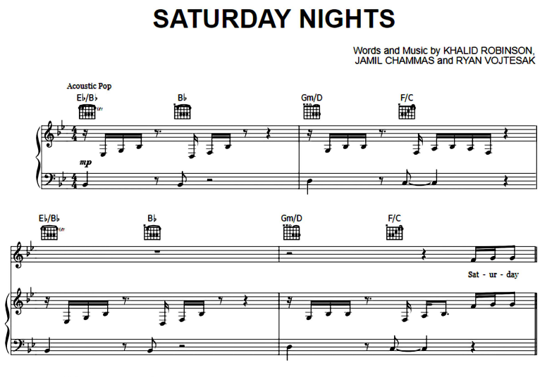 Khalid-Saturday Nights Free Sheet Music PDF for Piano