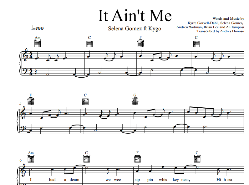 Kygo-It Ain’t Me Free Sheet Music PDF for Piano