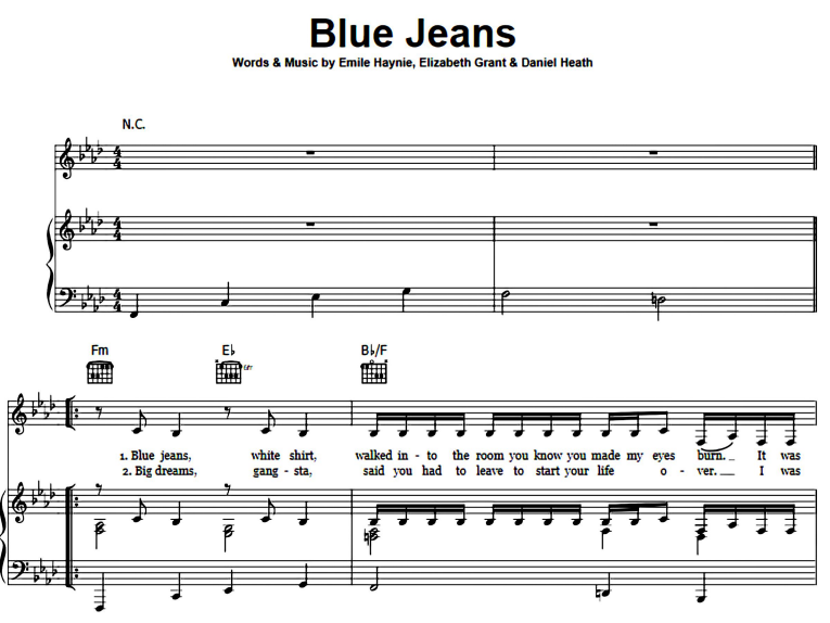 Lana Del Rey-Blue Jeans Free Sheet Music PDF Piano | The Piano Notes