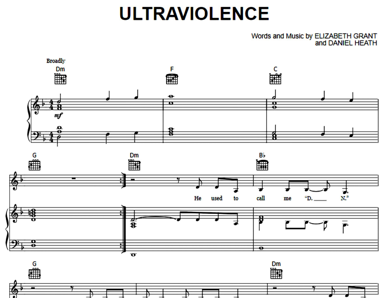 Lana Del Rey-Ultraviolence Free Sheet Music PDF for Piano