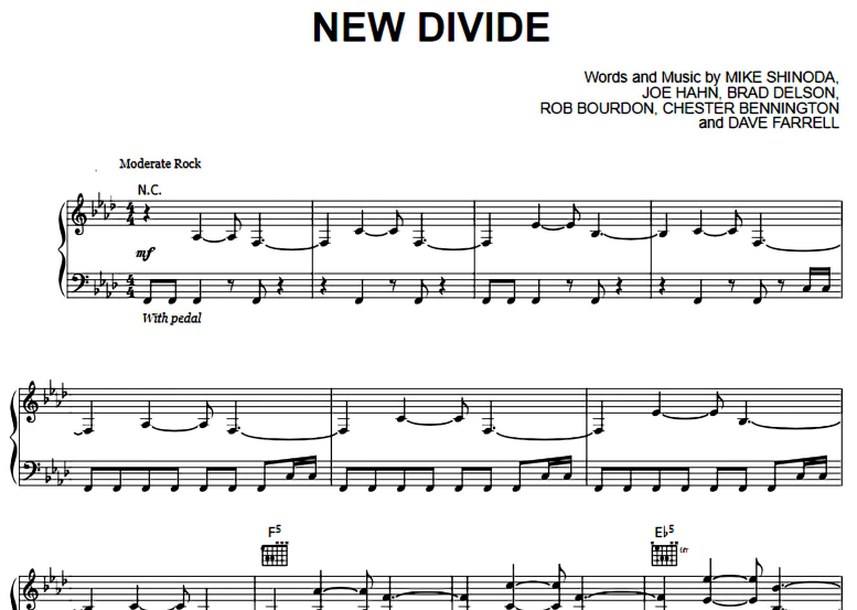 Linkin Park-New Divide Free Sheet Music PDF for Piano 1 Linkin Park-New Divide Free Sheet Music PDF for Piano