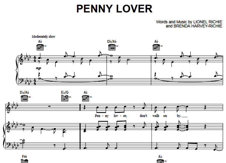 Lionel Richie-Penny Lover Free Sheet Music PDF for Piano 1 Lionel Richie-Penny Lover Free Sheet Music PDF for Piano