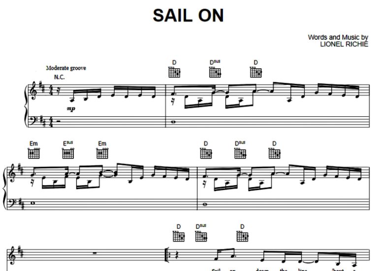 Lionel RichieSail On Free Sheet Music PDF for Piano The Piano Notes