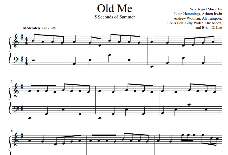 5 Seconds of Summer-Old Me Free Sheet Music PDF for Piano 1 5 Seconds of Summer-Old Me Free Sheet Music PDF for Piano