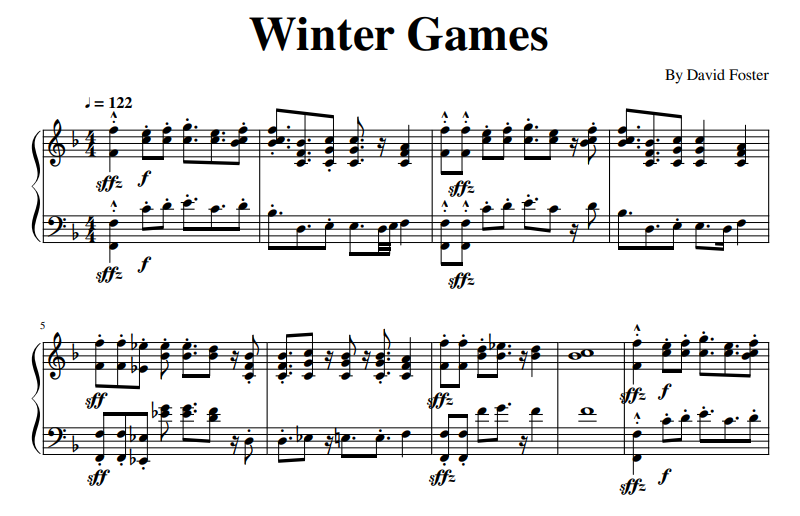 David Foster-Winter Games Free Sheet Music PDF for Piano