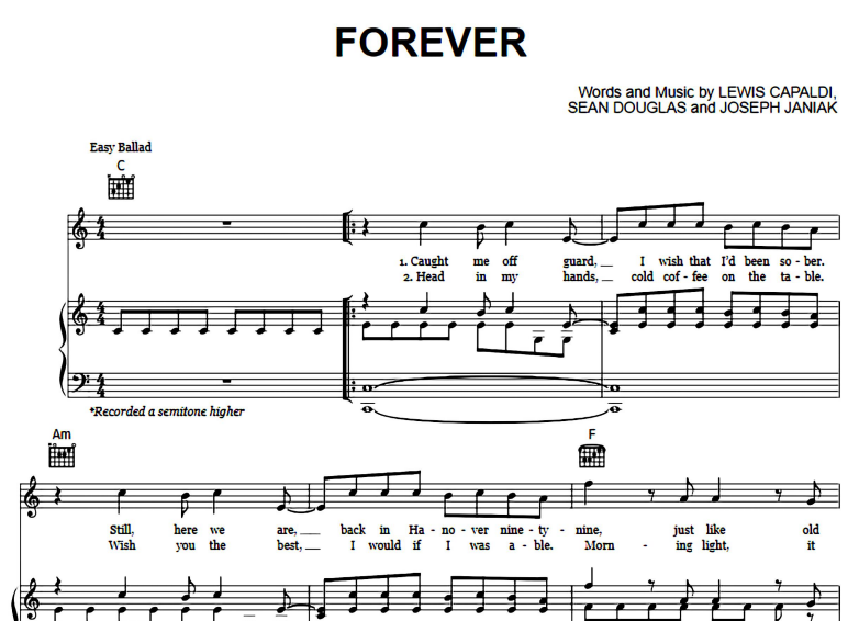 Lewis Capaldi-Forever Free Sheet Music PDF for Piano