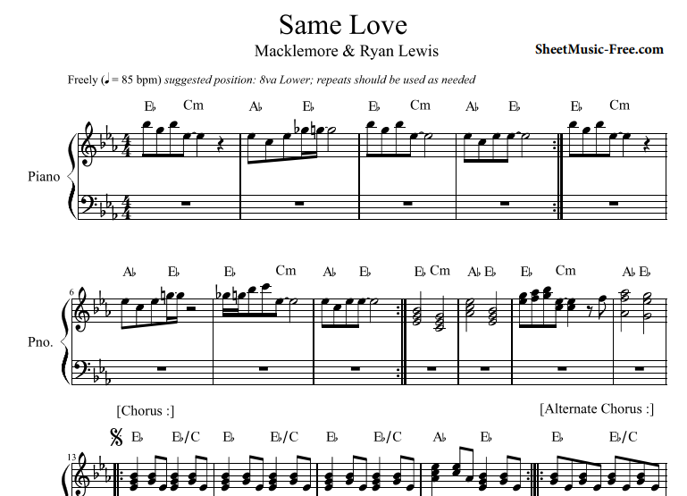 Macklemore & Ryan Lewis-Same Love Free Sheet Music PDF for Piano