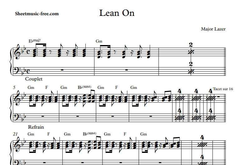 Major Lazer-Lean On Free Sheet Music PDF for Piano