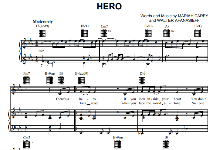 Mariah Carey-Hero Free Sheet Music PDF for Piano