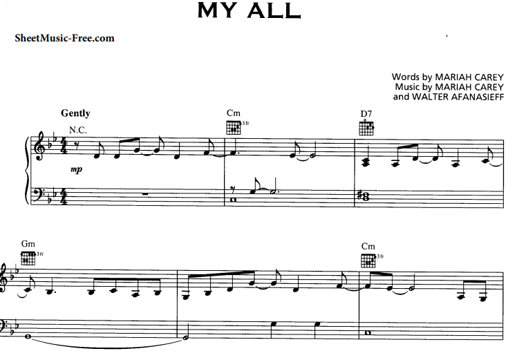 Mariah Carey-My All Free Sheet Music PDF for Piano