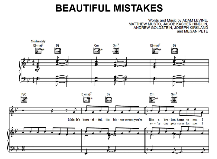 Maroon 5-Beautiful Mistakes Free Sheet Music PDF for Piano