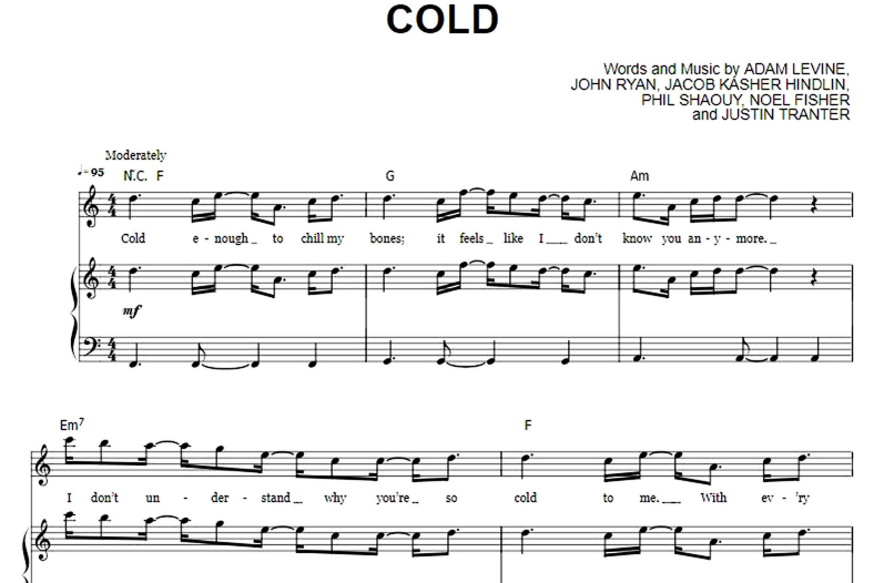Maroon 5-Cold Free Sheet Music PDF for Piano