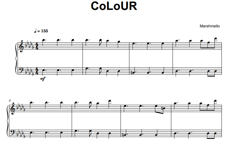 Marshmello-Colour Free Sheet Music PDF for Piano