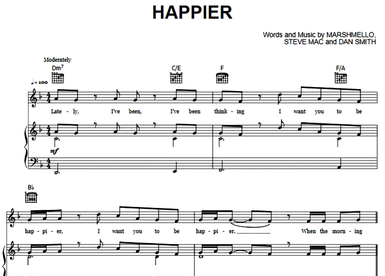Marshmello-Happier Free Sheet Music PDF for Piano