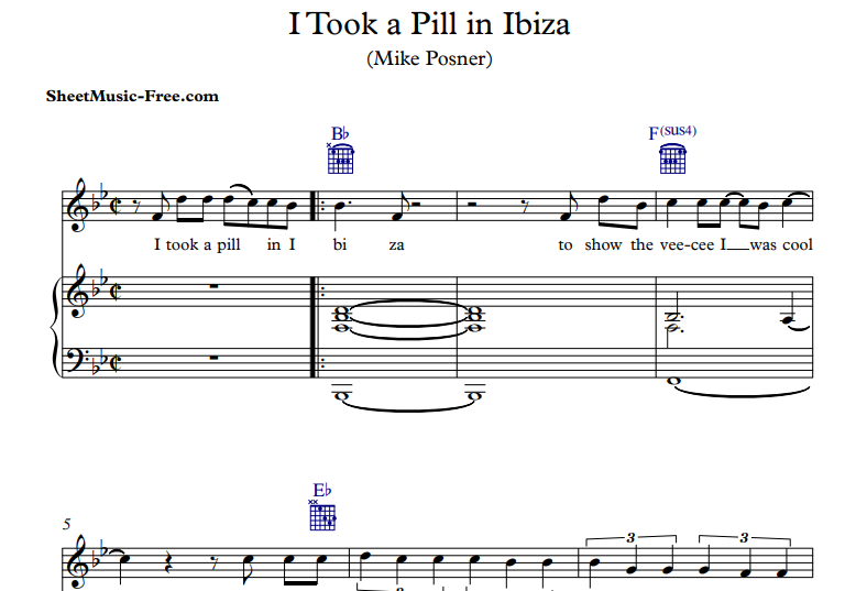 Mike Posner-I Took a Pill in Ibiza Free Sheet Music PDF for Piano