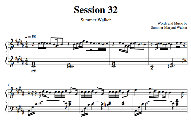 Summer Walker-Session 32 Free Sheet Music PDF for Piano