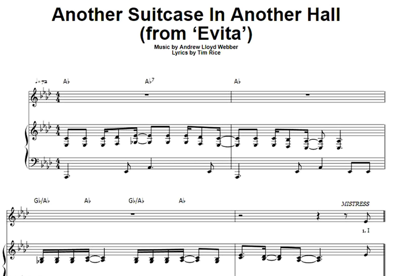 Madonna-Another Suitcase In Another Hall Free Sheet Music PDF for Piano