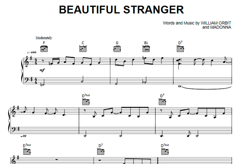 Madonna-Beautiful Stranger Free Sheet Music PDF for Piano