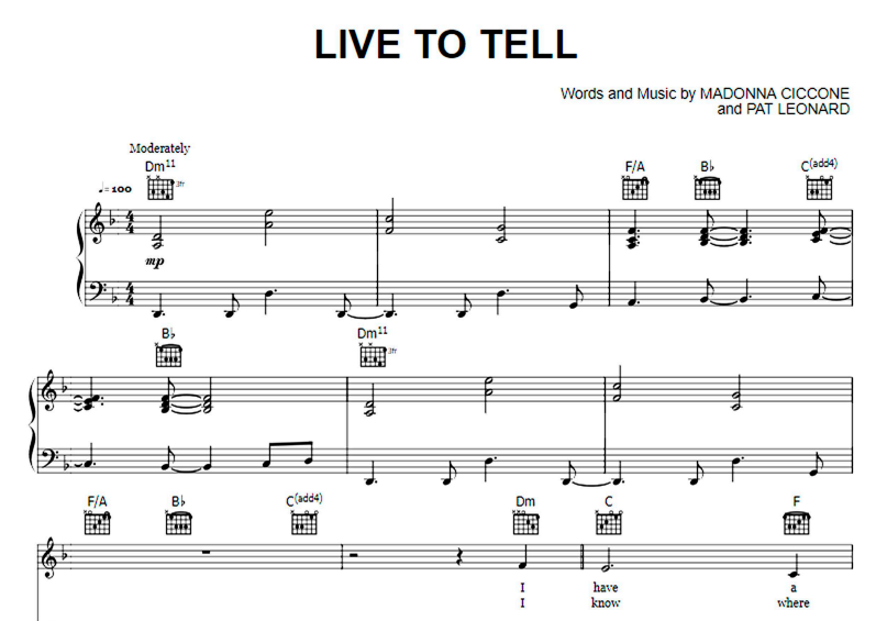 Madonna-Live To Tell Free Sheet Music PDF for Piano